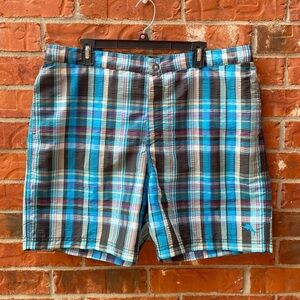 Tommy Bahama Relax Mens XL Blue Plaid Swim Trunks Board Shorts Net